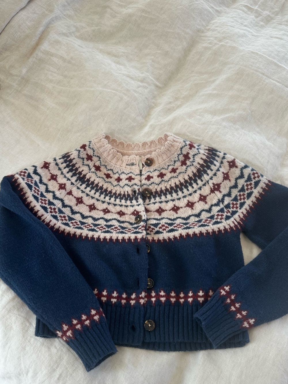 Ya Los Angeles Navy, Cream & Burgundy Fair Isle Cardigan